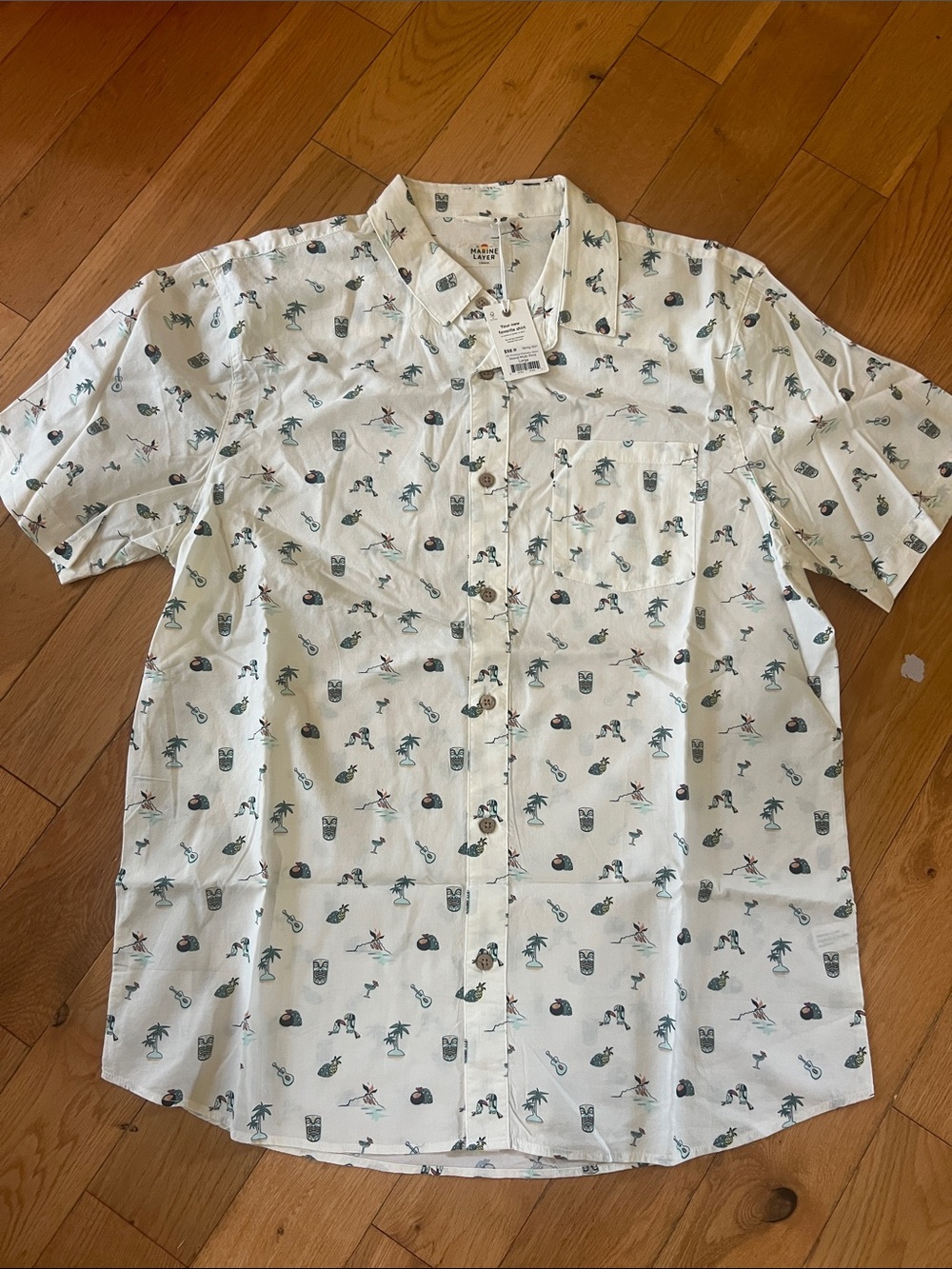 Marine Layer White Short-Sleeve Island Multi Print Button-Down Shirt